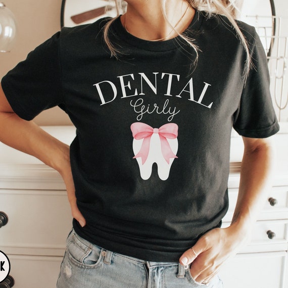 Dental Girly Shirt, Coquette T-Shirt for Dental Hygienist, Pink Bow RDH Shirt, Dental Hygiene Student Graduation Gift, Dentist Tee for Her