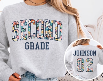 CUSTOM Second Grade Team Sweatshirt, Floral 2nd Grade Teacher Sweater, Back to School Shirt, Personalized 2nd Grade Squad Flower Crewneck