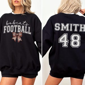 CUSTOM Football Team Sweatshirt, Personalized Football Bow Sweater, Coquette Football Mom Gift, Game Day Crewneck, Football Season Shirt