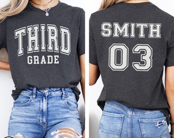 CUSTOM Third Grade Team Shirt, 3rd Grade Teacher Back to School T-Shirt, Trendy Third Grade Squad Tee, Personalized Name Grade Level Gift