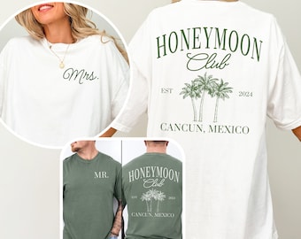 CUSTOM Honeymoon Mr and Mrs Shirts, Personalized Just Married T-Shirt, Couples Matching Comfort Colors® Tee, His and Hers Newlywed Gift
