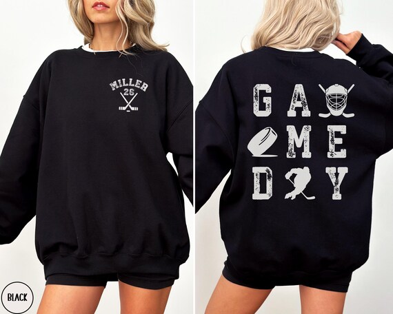 CUSTOM Game Day Hockey Sweatshirt, Personalized Hockey Mom Sweater, Retro Ice Hockey Mama Crewneck, Team Mom Gift, Trendy Hockey Lover Shirt