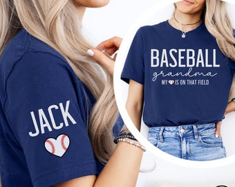 Custom Baseball Grandma Shirt, Game Day Grandmother T-Shirt, Personalized Sleeve Name Tee