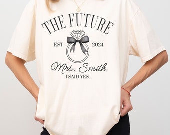 CUSTOM Future MRS Shirt, Personalized Bride To Be Comfort Colors® T-Shirt, Newly Engaged Gift for Her, Fiance Tee, Coquette Engagement Gift