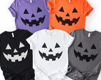 Bella and Canvas Group Jack O Lantern Shirts, Retro Pumpkin Face Teacher T-Shirt, Spooky Season Halloween Tee, Fall Pumpkin Costume TShirt