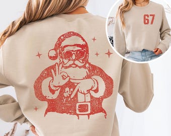 Six Seven Santa Sweatshirt, 6 7 Christmas Sweater, Retro 67 Holiday Crewneck, Number Meme Shirt