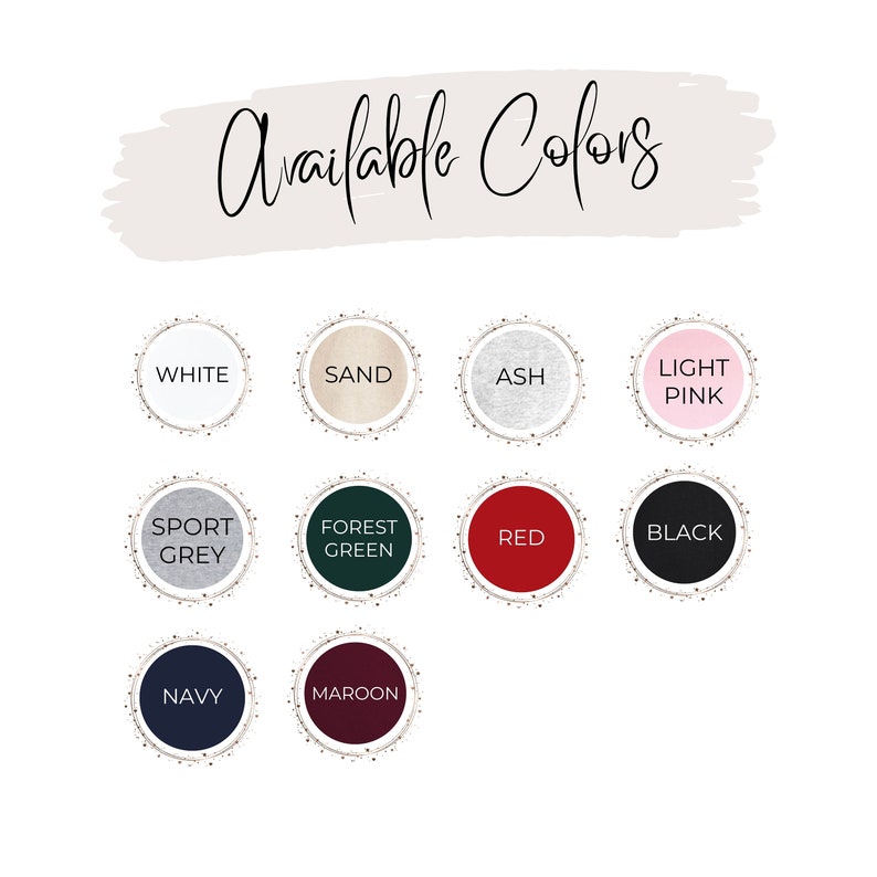 Pu&ograve; includere: Una tabella che mostra i colori disponibili per un prodotto. I colori sono: bianco, sabbia, cenere, rosa chiaro, grigio sportivo, verde bosco, rosso, nero, blu navy e bordeaux.