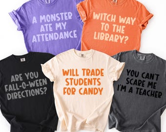 Custom Comfort Colors® Halloween Teacher Shirt, Group Elementary School T-Shirt, Personalized Team Tee