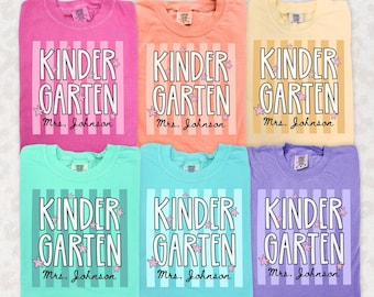 Custom Comfort Colors® Kindergarten Shirt, Kinder Teacher T-Shirt, Personalized Grade Level Tee
