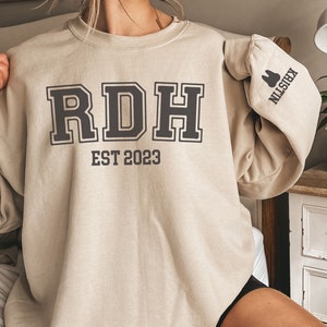 Custom RDH Sweatshirt, RDH Sweater, Dental Hygiene Gift, Dental Student Graduation Gift, RDH Graduation, rdh est Crewneck, Dental Gift, rda