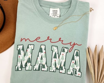 Merry Mama Comfort Colors® Shirt, New Mom Christmas T-Shirt, Xmas Pregnancy Announcement, Very Merry Mother Tee, Cute Winter Gift for Mom