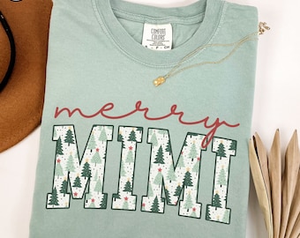 Camiseta Merry Mimi Comfort Colors®, camiseta navideña para abuelas primerizas, anuncio de embarazo navideño, camiseta Very Merry Grandmother, regalo de invierno para Mimi
