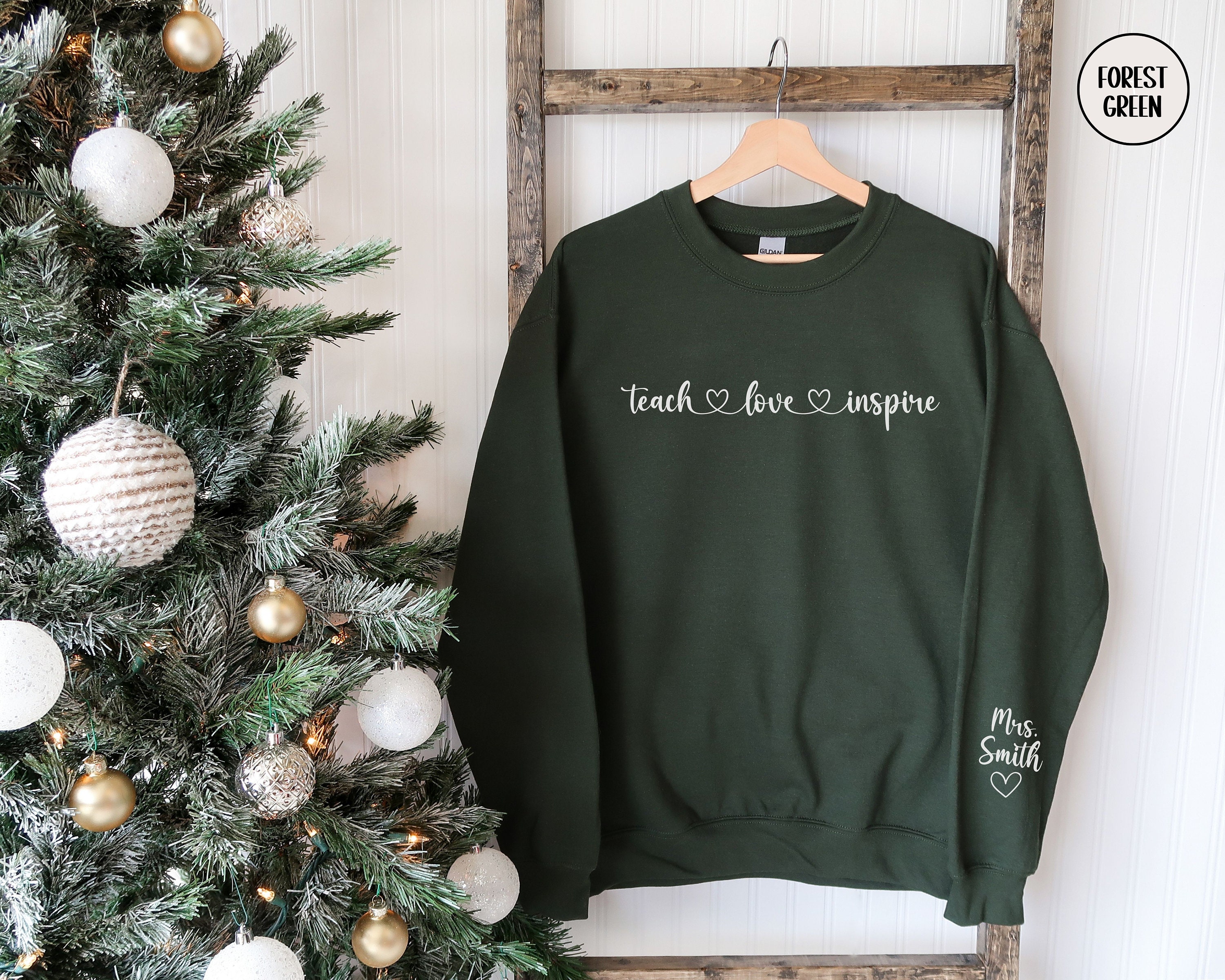 Teach Love Inspire Cute Sunflower Leopard Cheetah Print Gift Sweatshirt