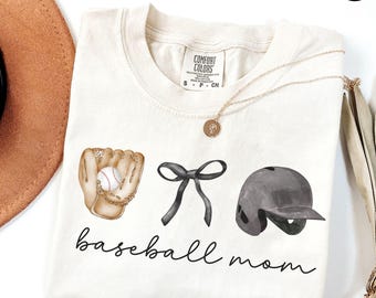 Coquette Baseball Mom Comfort Colors® Shirt, Baseball Bow T-Shirt, Baseball Mama Mother's Day Gift, Cute Game Day Tee, Baseball Season Gift