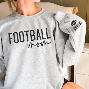 CUSTOM Football Mom Sweatshirt with Kids Name on Sleeve, Personalized Football Mama Gift, Proud Senior Mom Crewneck, Cute Team Mom Gift