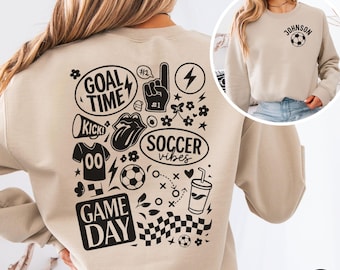 CUSTOM Game Day Soccer Sweatshirt, Personalized Soccer Mom Sweater, Soccer Vibes Shirt, Soccer Coach Gift, Retro Soccer Season Crewneck