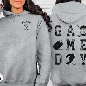 CUSTOM Game Day Hockey Hoodie, Personalized Hockey Mom Sweatshirt, Retro Ice Hockey Mama Gift, Team Mom Gift, Trendy Hockey Lover Shirt