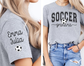 CUSTOM Soccer Grandma Shirt, Personalized Name on Sleeve, Soccer Grandparent T-Shirt, Grandmother Game Day Apparel, Mother's Day Soccer Gift