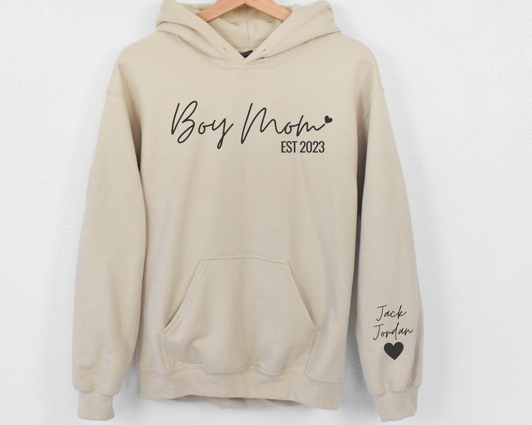 CUSTOM Boy Mom Hoodie With Kids Names on Sleeve, Boy Mama Sweatshirt