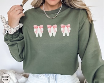 Coquette Dental Sweatshirt, Girly Sweater for Dental Hygienist, Pink Bow RDH Shirt, Dental Hygiene Student Graduation Gift, Dentist Crewneck