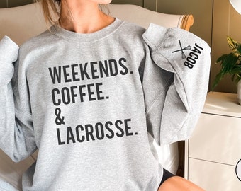 CUSTOM Lacrosse Mom Sweatshirt with Name on Sleeve, Proud LAX Mama Sweater, Personalized Lacrosse Gift, Game Day Crewneck, LAX Mama Life