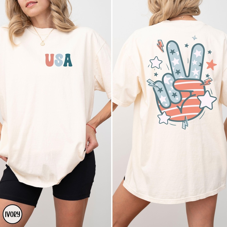 Retro 4th of July Shirt, Groovy 4th of July Shirt, USA Shirt, Comfort Colors®, Patriotic Shirt, Stars and Stripes, Retro America Shirt Ivory