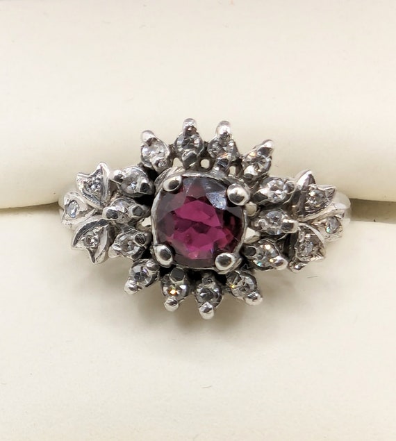 Ruby and Diamond  Lady's Ring in 14 kt White Gold - image 1