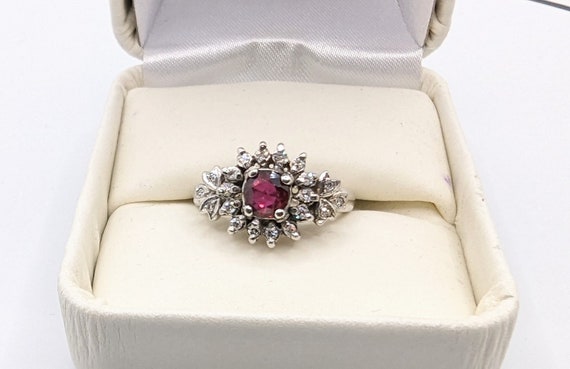 Ruby and Diamond  Lady's Ring in 14 kt White Gold - image 2