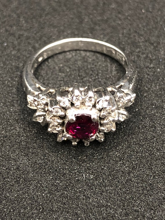 Ruby and Diamond  Lady's Ring in 14 kt White Gold - image 4