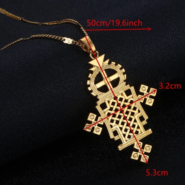 Ethiopian Gold Cross Pendant Necklace 24k Gold Plated Eretrian Coptic Jewelry Crosses