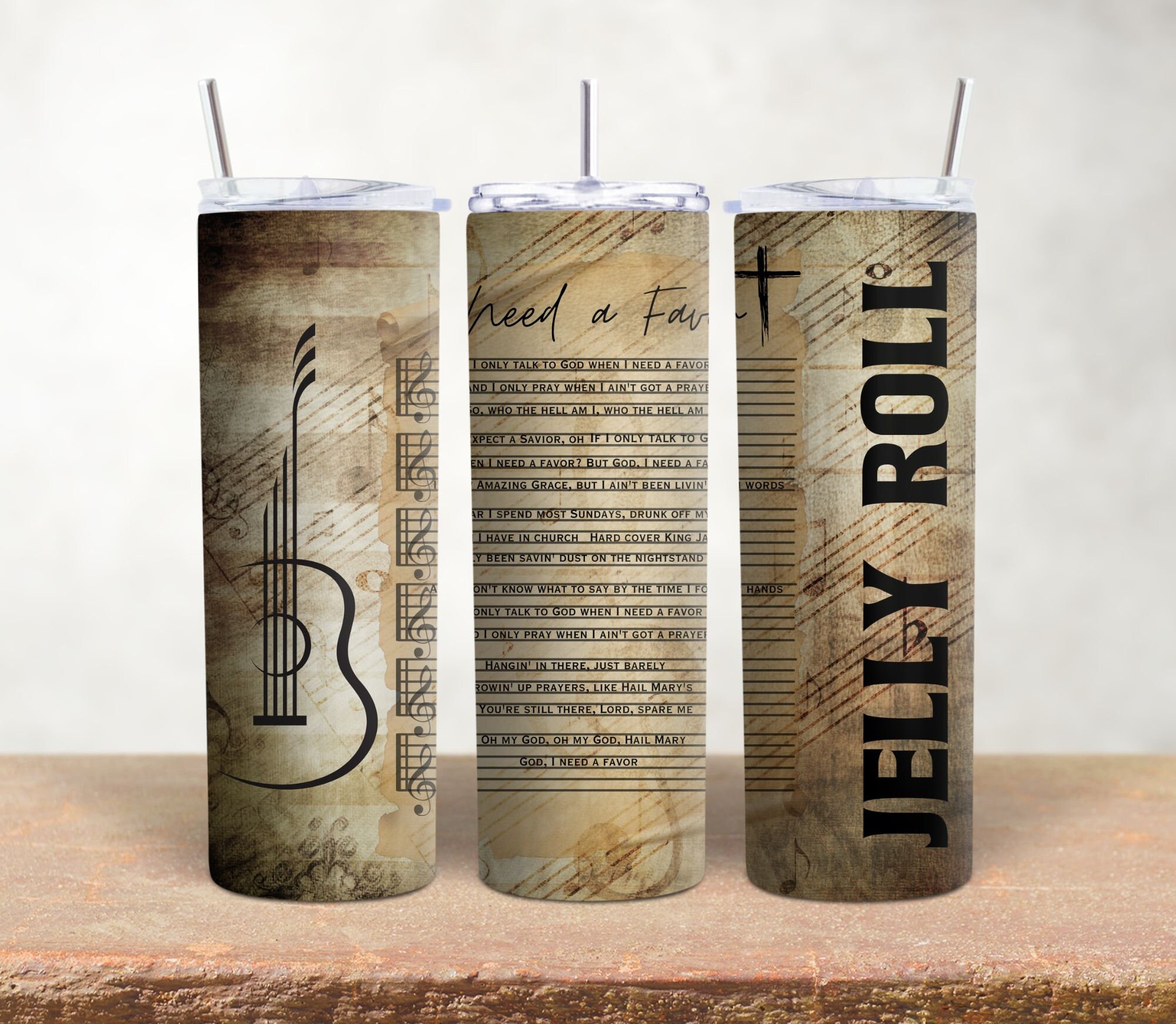 Digital PNG 20 OZ skinny tumbler wrap God I need a favor Jelly Roll Music Scroll with Guitar