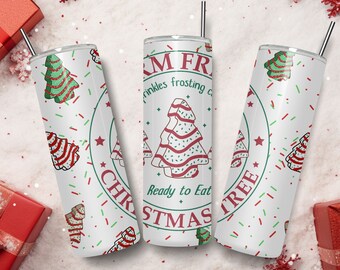 Digital PNG 20 OZ skinny tumbler wrap Little Debbie Christmas Tree Cake snacks farm fresh christmas tree ready to eat