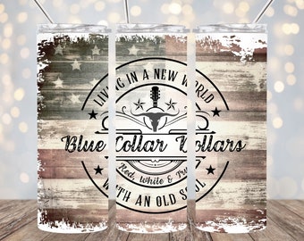 Digital PNG 20 OZ skinny tumbler wrap Oliver Anthony Rich men North of Richmond Blue collar dollar living in a new world with an old soul