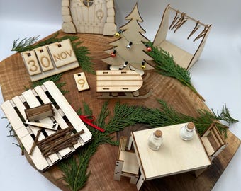 Gnome Accessories Wood Advent Gifts for Children Nissedør Tonttu Tomte Nisse Custom Christmas Goblin Gnome Accessories Secret