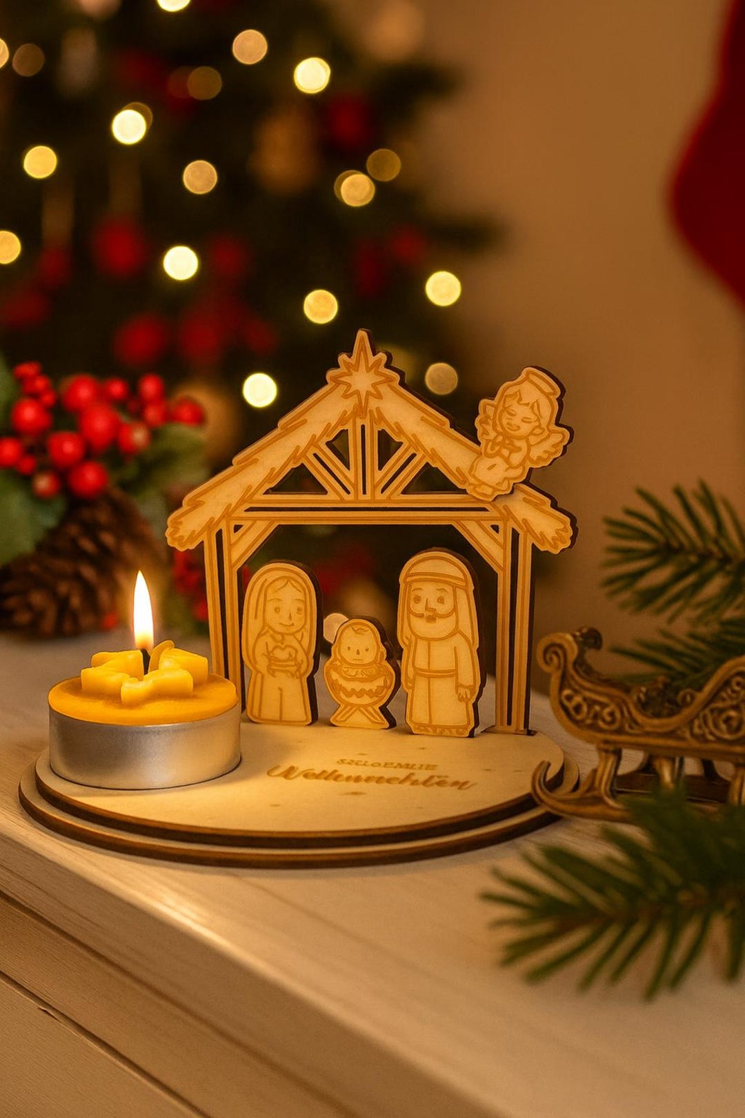 Mini Wooden Nativity Scene With Tealight | Christmas Decoration | Laser ...