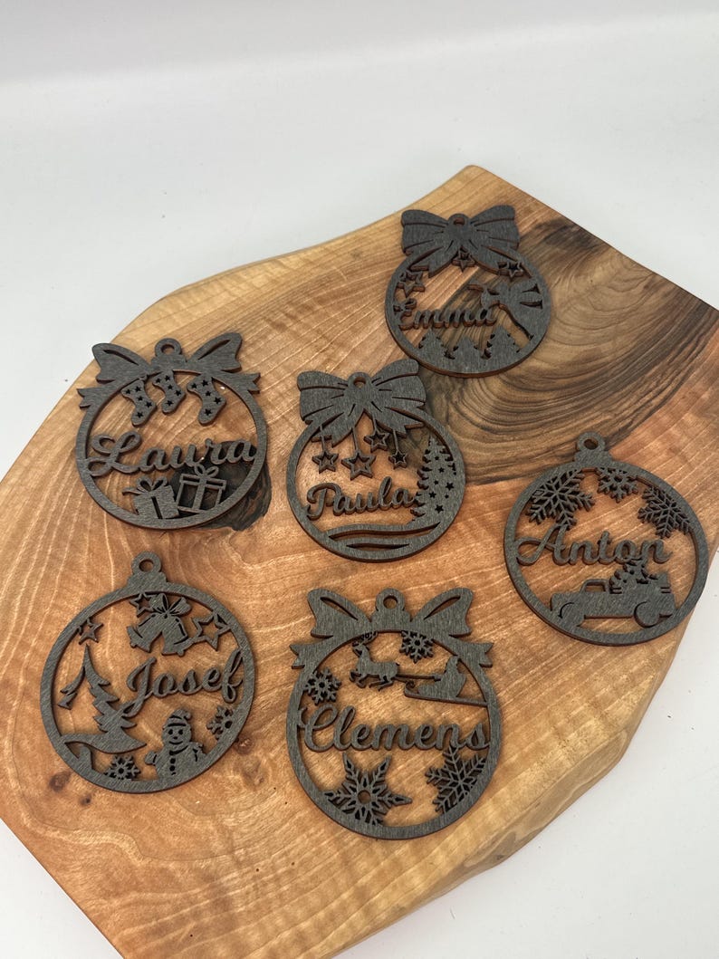 Delicate wooden Christmas baubles with names | 8 cm Christmas tree bauble | Laser-cut name bauble, tree decoration, ornament, Advent, Christmas, X-Mas image 2