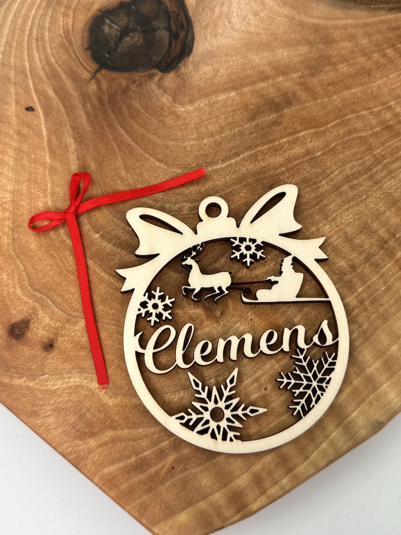 Delicate wooden Christmas baubles with names | 8 cm Christmas tree bauble | Laser-cut name bauble, tree decoration, ornament, Advent, Christmas, X-Mas image 3