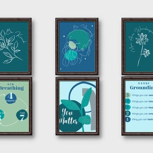 Counselingdecorposters voor therapeutenpraktijk of schoolcounselingklas: bundel van 6 leuke educatieve prints