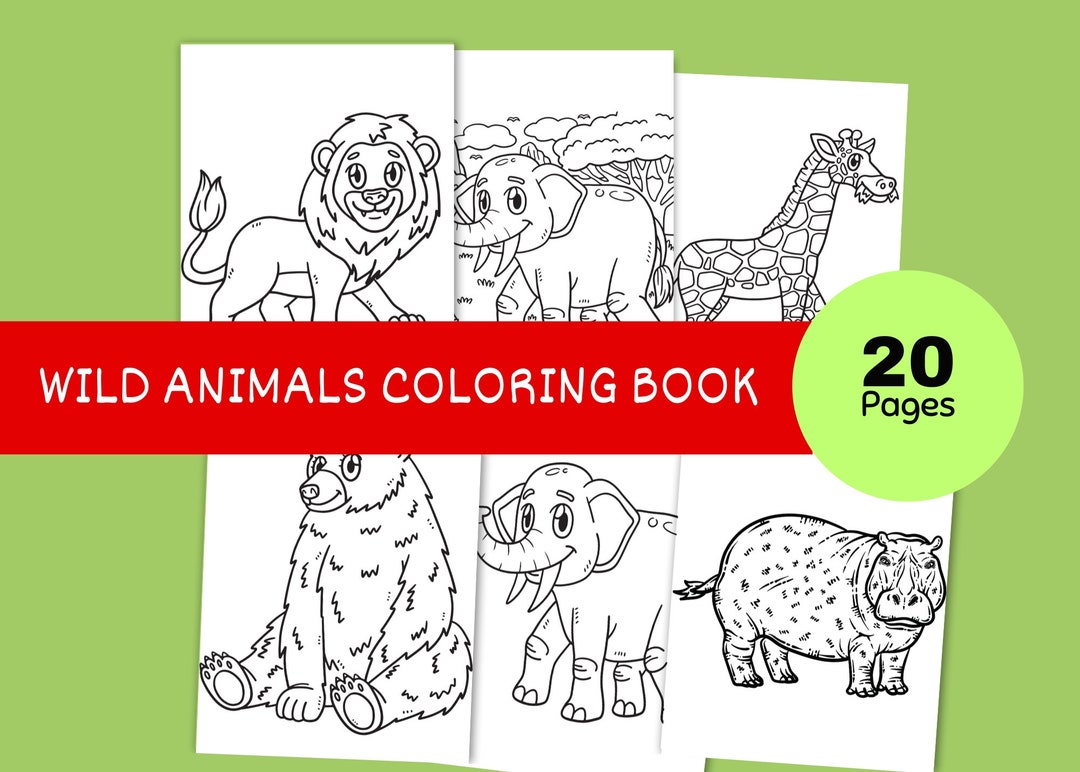 Jungle Wild Animals Coloring Book Digital Pages Children Fun Books Lion
