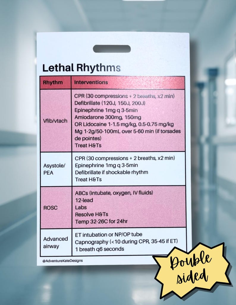 Acls Rhitms ACLS Abnormal & Lethal Rhythms Double-sided Nurse Badge Buddy | Digital ...