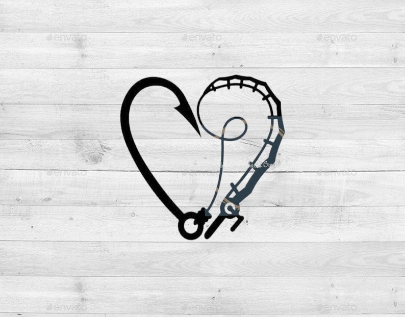 Fishing Rod and Hook Heart Decal Etsy