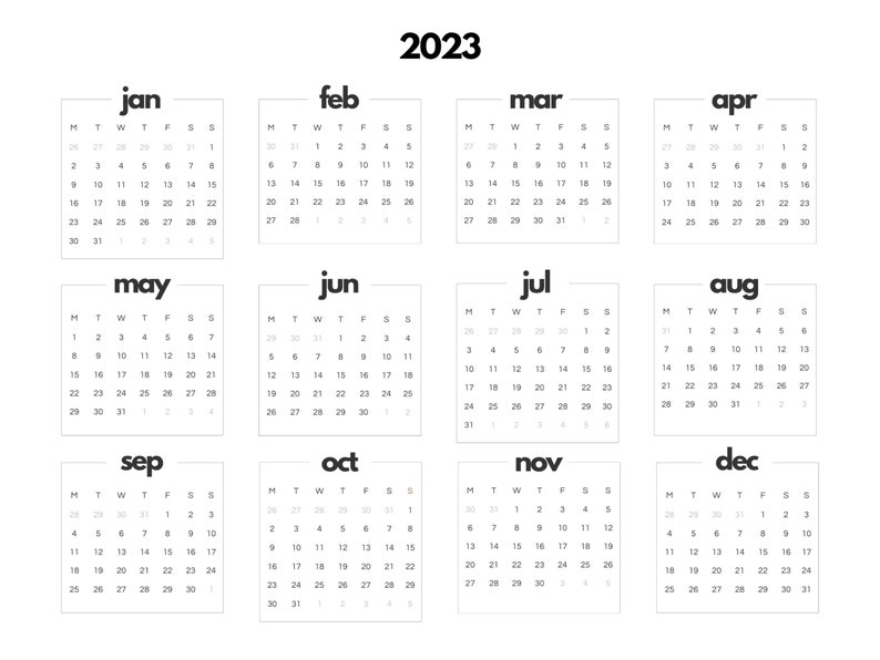 2023 Calendar Printable 2023 Monthly Planner Minimalist Etsy