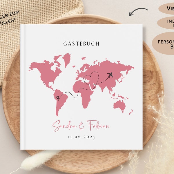 Guest book wedding, world map, individually personalized