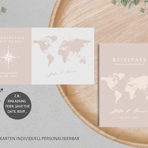 Invitation passeport avec carte d'embarquement, jeu de cartes moderne pour votre mariage