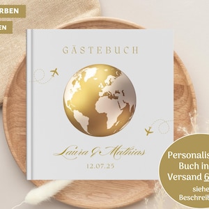 Gästebuch Weltkarte, mit Fragen, Personalisiert