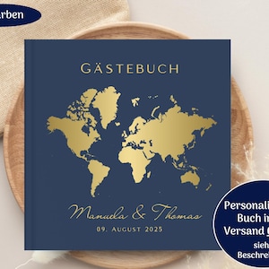 Gastenboek Wereldkaart, Bruiloftsgastenboek, met Vragen, Gepersonaliseerd