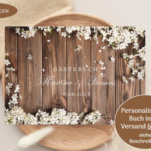 Bruiloftsgastenboek in houtlook, met vragen, vintage gastenboek