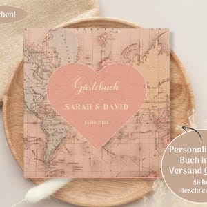 Livre d'or carte du monde, livre d'or mariage avec questions, personnalisé