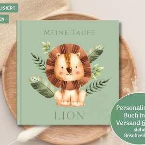 Baptism book with questions, individually personalized, lion design