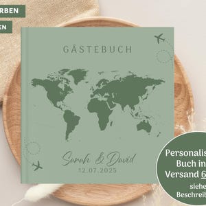 Gästebuch Weltkarte, mit Fragen, Personalisiert